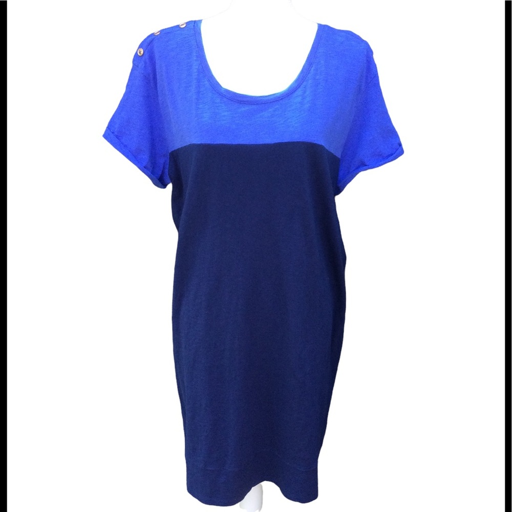 Nicole Miller Navy Color Block Cotton Shift Dress. Size 2X